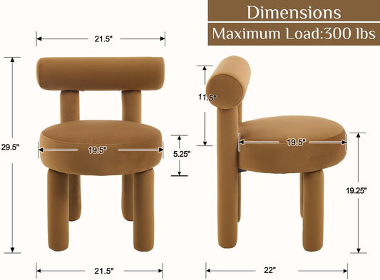 Dimensions: Velvet Curviliniear dining chair: Curvilinear Dining Chair Amber Velvet Accent Chair Neo-Modern Furniture Pill-Shaped Chair Modern Organic Seating Sculptural Vanity Chair Amber Brown Velvet Minimalist Armless Chair Mid-Century Farmhouse Update High-End Dining Decor Cylindrical Leg Chair Statement Dining Seating
