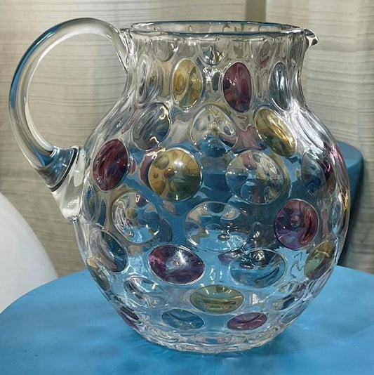 Vintage Borske Sklo "Nemo" Pitcher: Czech Multicolor Dot Art Glass