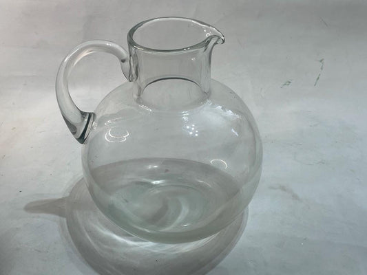 Vintage Mid Century Modern Round Body/Bottom Pitcher, Clear Glass.