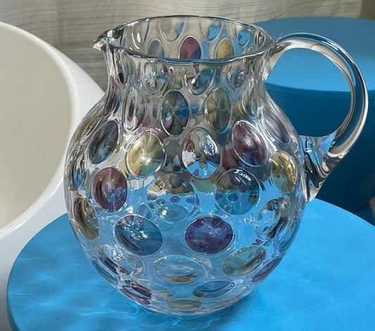 Vintage Borske Sklo "Nemo" Pitcher: Czech Multicolor Dot Art Glass