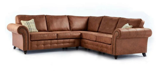 Ashwin Large Corner Faux Leather Sofa Tan