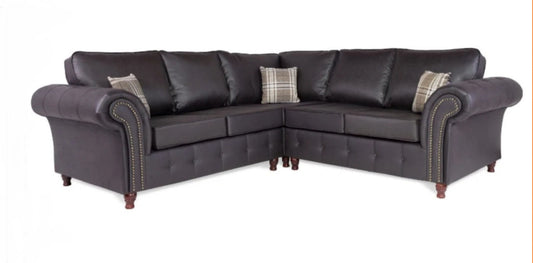 Ashwin Large Corner Faux Leather Sofa Black