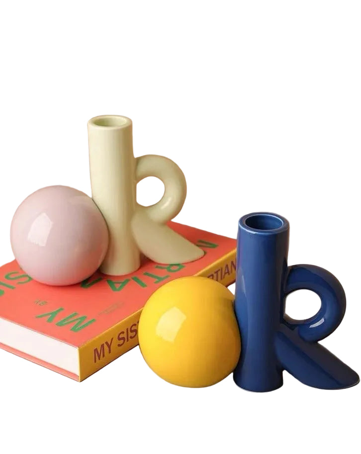 OK Ceramic Bud Vase - Handmade Dopamine Decorative Flower Vase-0